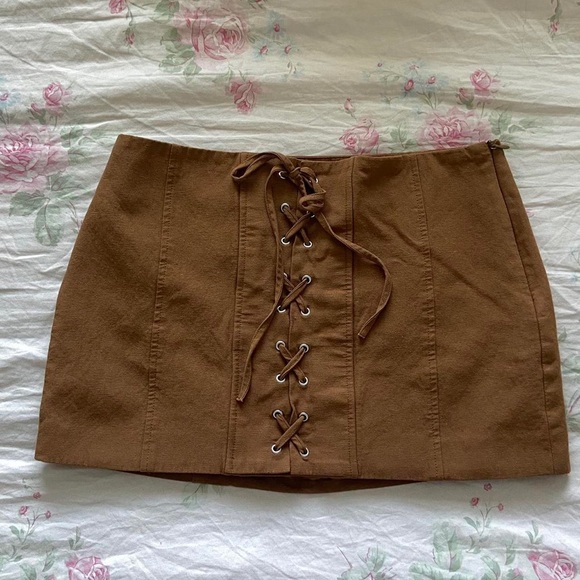 Dresses & Skirts - Brown Lace-Up Mini Skirt
